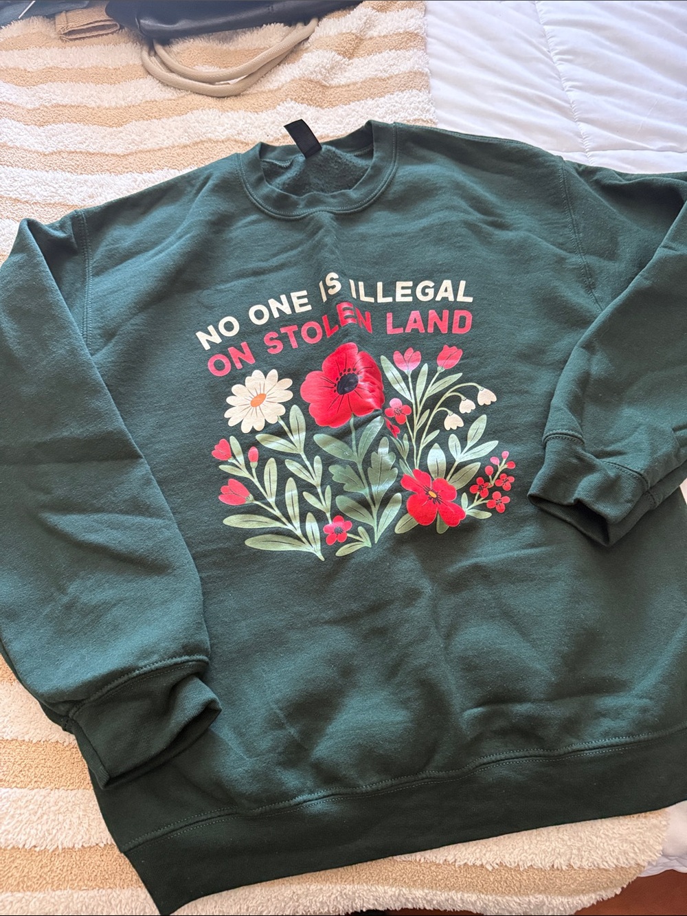 Green Graphic Sweatshirt with Floral Statement